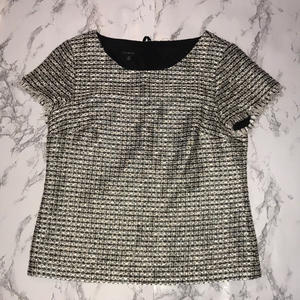talbots metallic tweet expored zipper shirt size 4